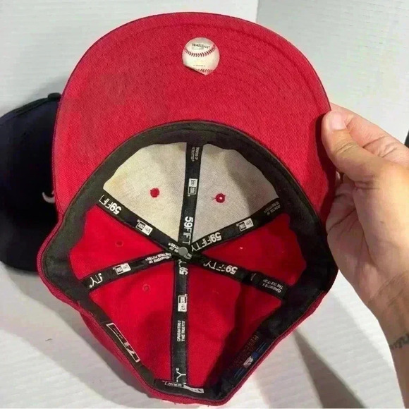 Men's Atlanta Braves New Era Logo 59FIFTY Red And Navy Fitted Hat 7 3/8 Lot Of 3 - Picture 5 of 10